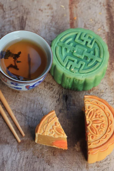 Festival moon cake and hot tea - Chinese cake