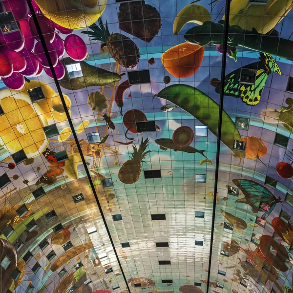 ROTTERDAM, NETHERLANDS - MAY 30, 2016: Ceiling of the new Market Hall, located in Blaak district