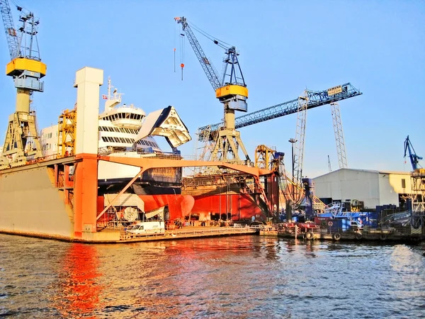 Wharf ship repair - Hamburg harbor / port, Germany