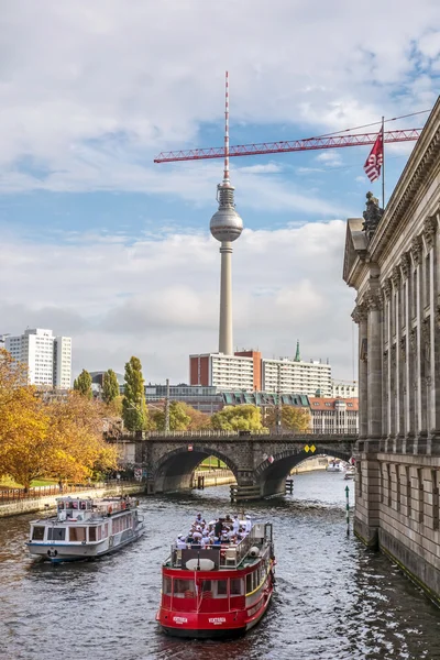 Tourist boats on the Spree river, Berlin city