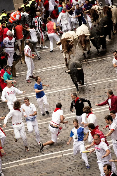 Spain Navarra Pamplona 10 July 2015 S Firmino fiesta men run from bulls