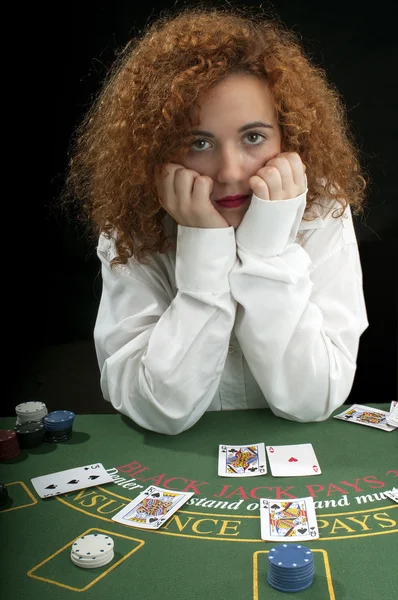 Girl playing cards