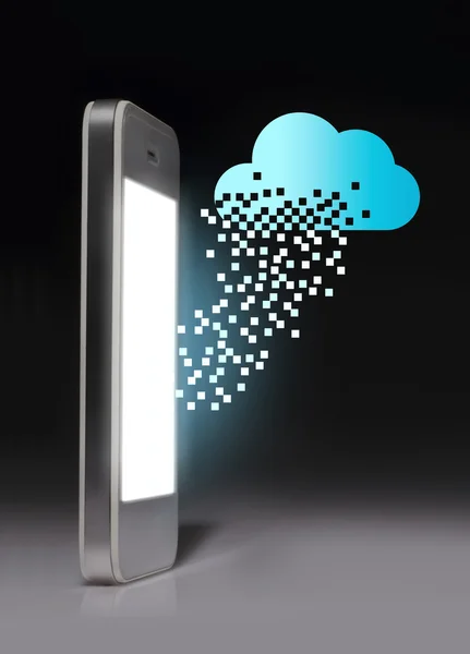 Cloud computing technology with smartphone on dark background.