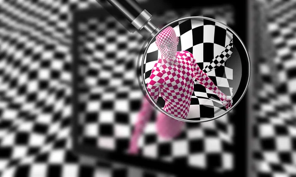 Checkered composition with Black end Red checkered people made in 3d