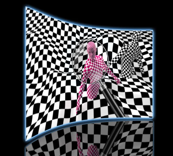 Checkered composition with Black end Red checkered people made in 3d