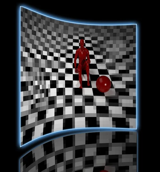 Checkered composition with man end ball   made in 3d