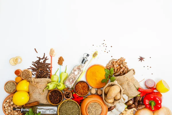 Spices and herb for cooking background and design,Top view spics