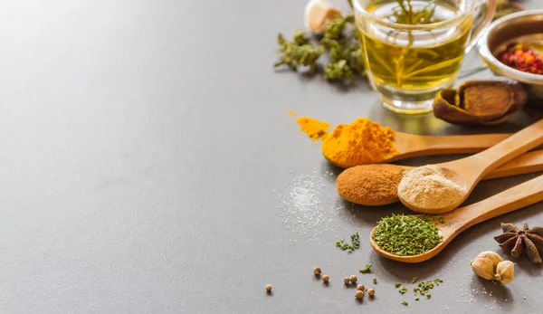 Mix spices and herb background.