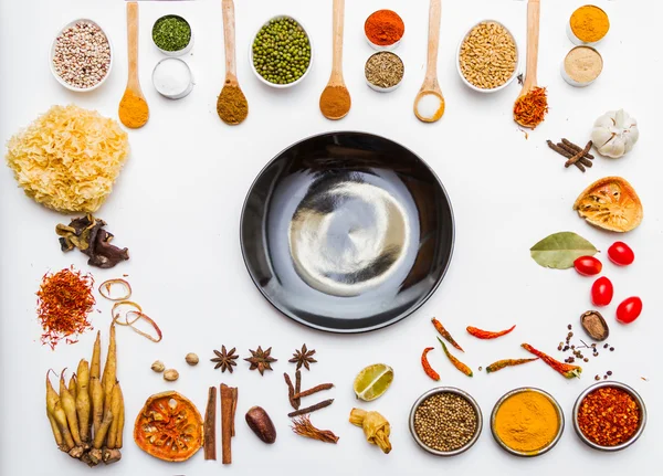 Many spices and herb for health background.