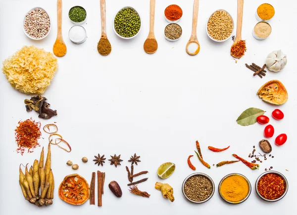 Many spices and herb for health background.