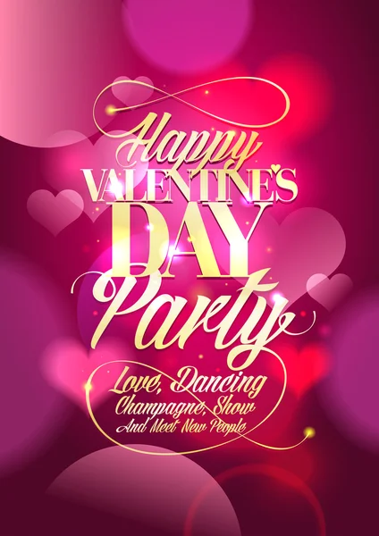 Valentine day party design with pink bokeh hearts.