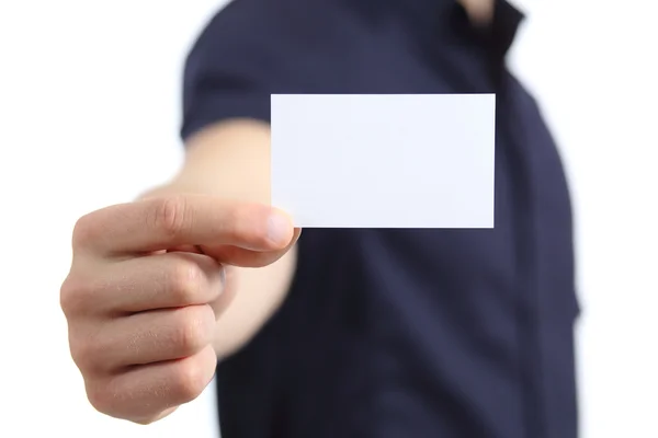 Business man hand holding a blank card