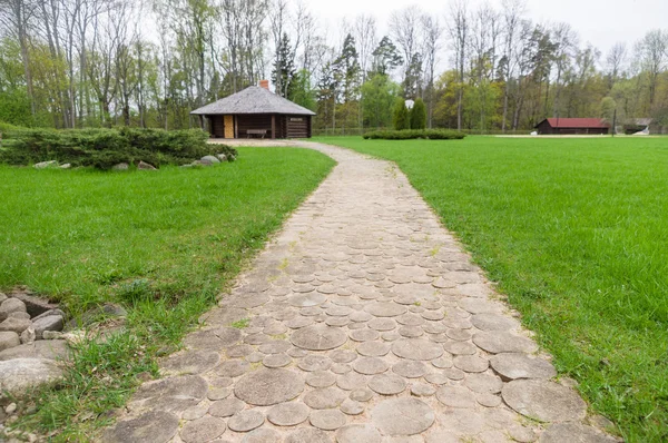 Wooden walk path in recreation camping site