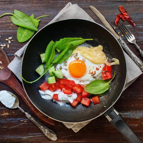 Fried Eggs Pan Healthy Protein Color Breakfast