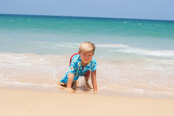 Happy Boy Plays Blue Water Sea Tropical Travel
