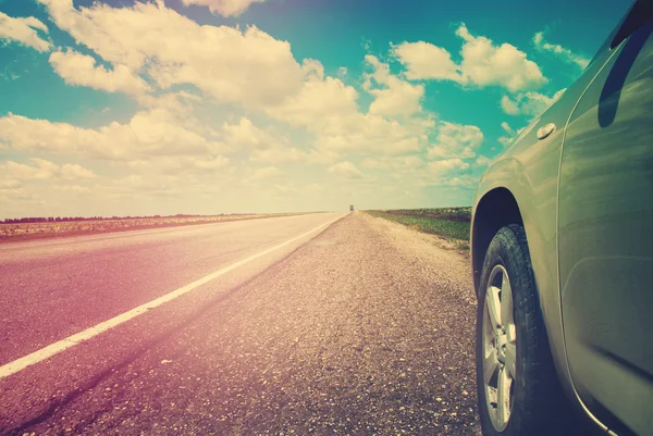 Empty Road to Horizon. Landscape Route. Stop Car Travel Scenic