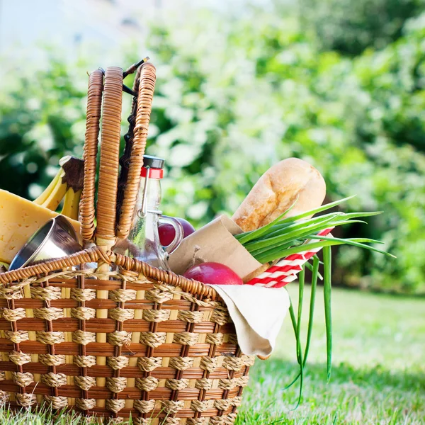 Picnic Wattled Basket Setting Food Drink Summer Time