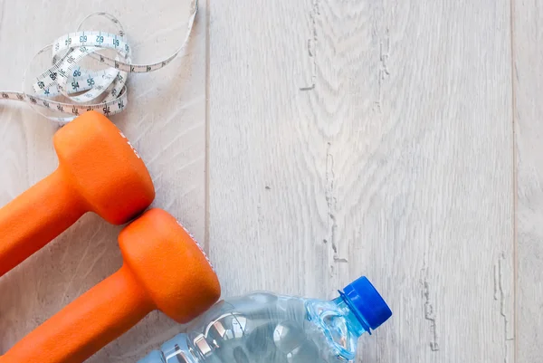 Dumbbells Tape Measure Water Healthy Diet Exercise