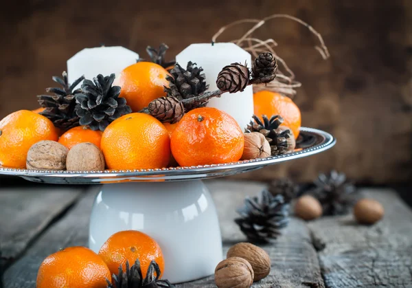Christmas Horizontal Composition with Tangerines and Candles