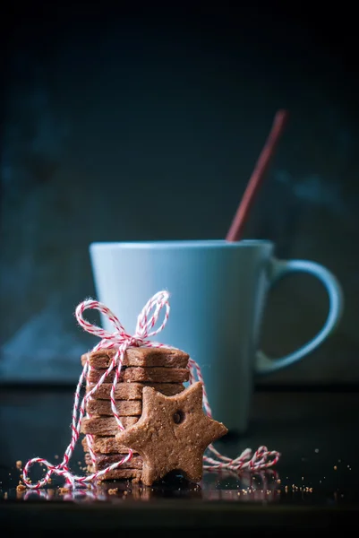 Present of Christmas Chocolate Cookies with Cup Cocoa