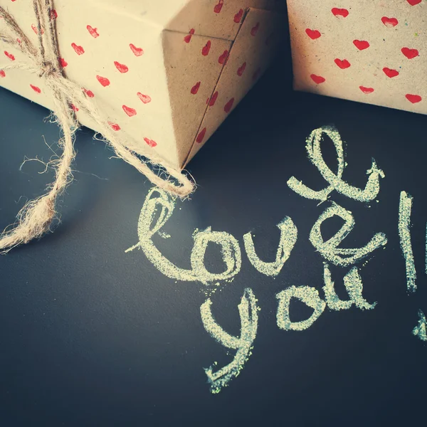 Message I Love You and Boxes in Hand made Paper