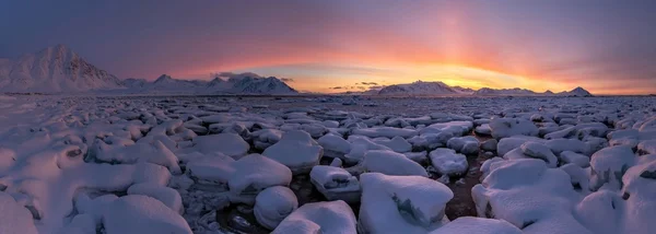 Arctic winter PANORAMA of the frozen Arctic fjord - Spitsbergen, Svalbard