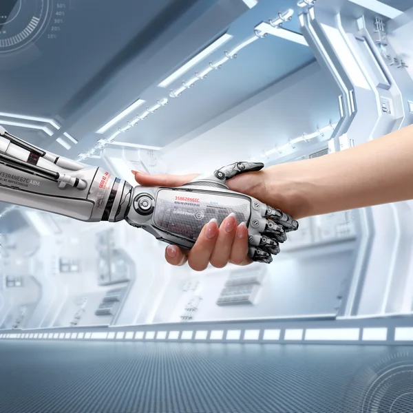 Female human and robot's handshake