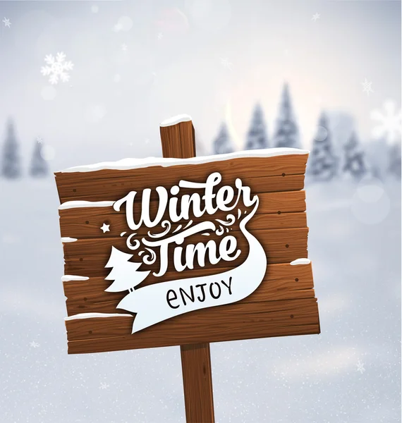 Wooden Plaque with Winter Time Label
