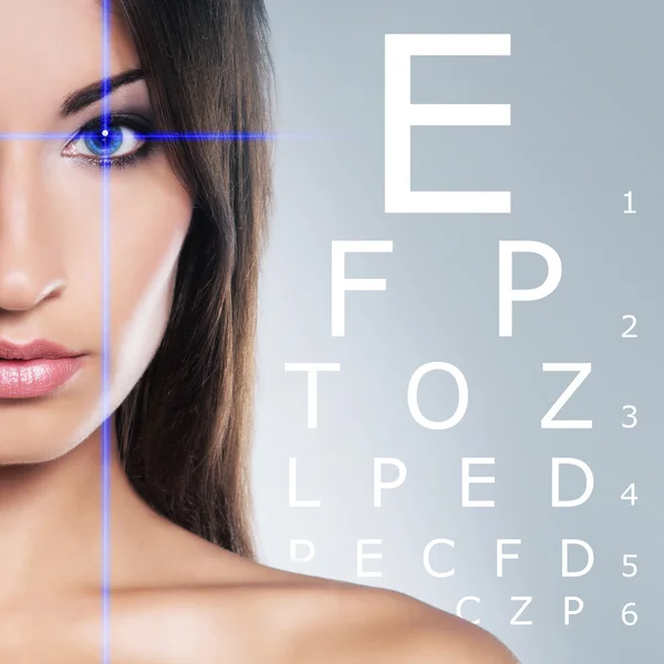 Beautiful woman with eye scanning