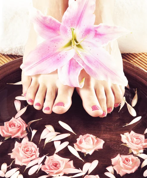 Female feet in spa composition