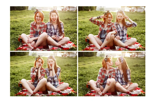 Two Young Beautiful Women Resting and Having Fun