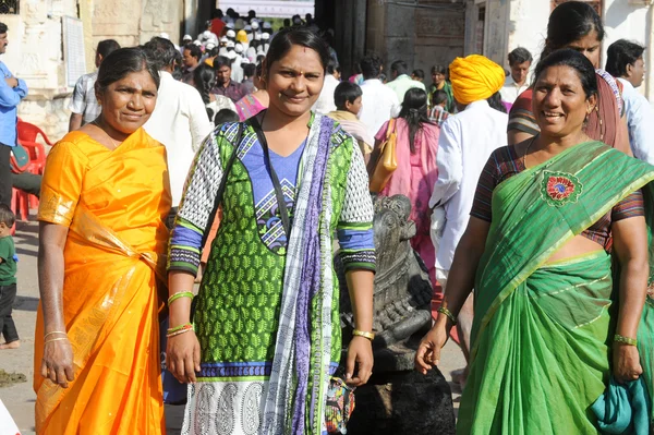 Indian women outside of a temple at Hampi