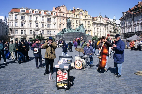 People plying music on the old Town Square in Prague