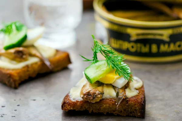 Toasts with tinned sprats