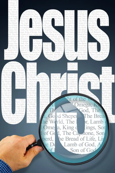The name Jesus Christ under observation with magnifying glass