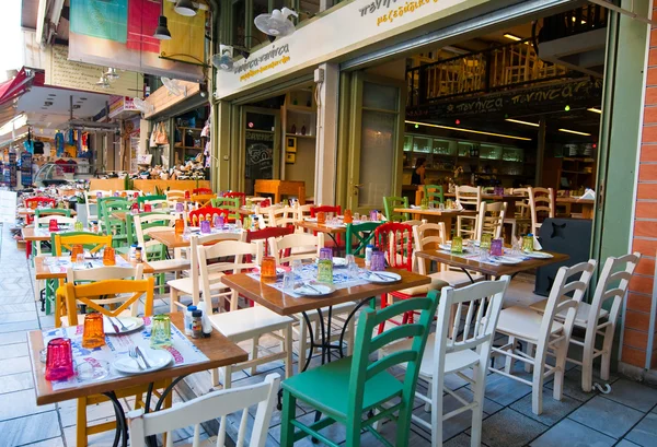 CRETE,HERAKLION-JULY 21: Colorful cafe on July 21,2014 in Heraklion city on the Island of Crete , Greece.