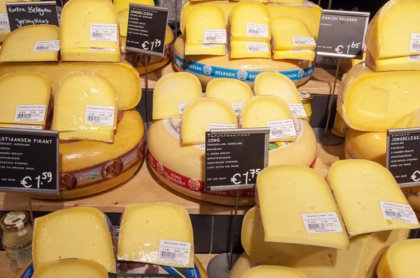 AMSRETDAM-APRIL 28: Various Dutch cheese displayed for sale in a local shop on April 28,2015, the Netherlands.