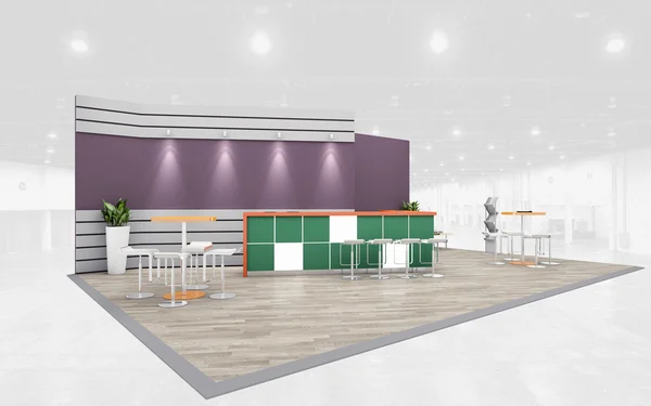 Violet and green Exhibition Stand 3d Rendering