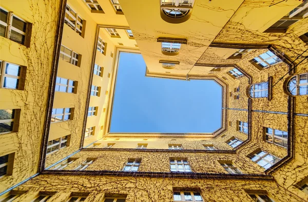 The view from the bottom at the courtyard in Wroclaw, Poland, Eu