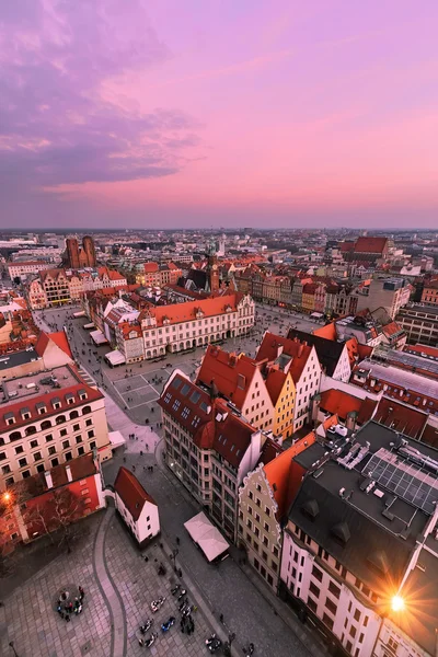 Vertical foto. View on the market square of Wroclaw