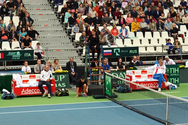 Irkutsk, Russia-Sept,19 2015: National team coaches. Davis Cup World Group Play-offs. Russia - Italy. Sports Palace 'Baikal-Arena', Irkutsk, RUS (hard - indoors)