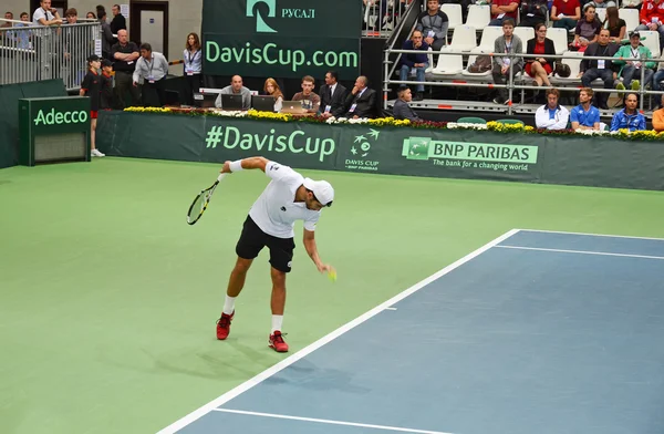 Irkutsk, Russia-Sept,19 2015: Simone Bolelli. Davis Cup World Group Play-offs. Russia - Italy. Sports Palace \'Baikal-Arena\', Irkutsk, RUS (hard - indoors)