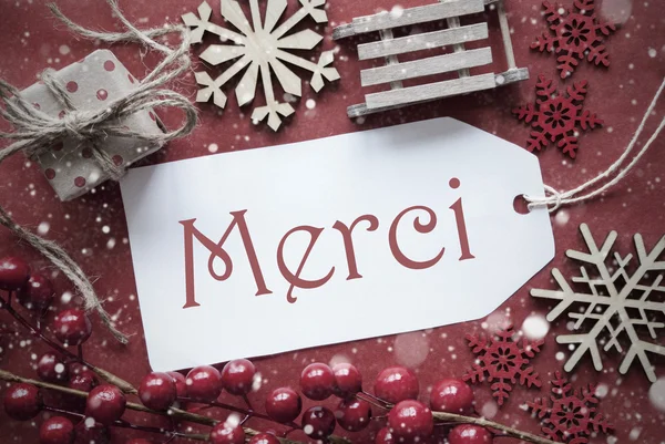 Nostalgic Christmas Decoration, Label With Merci Means Thank You