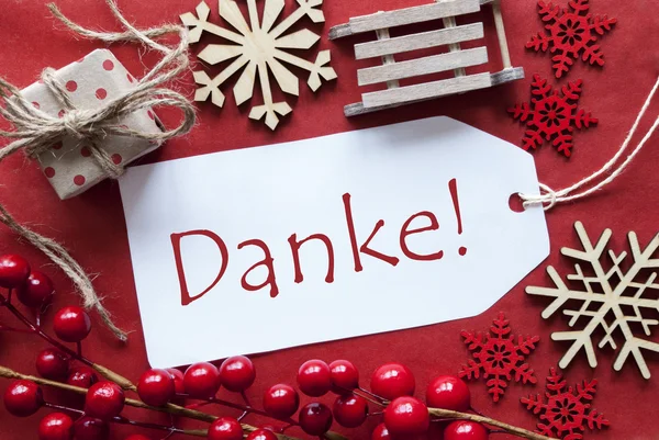 Label WIth Christmas Decoration, Danke Means Thank You