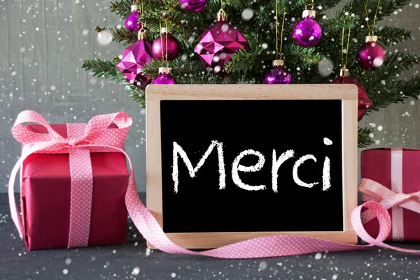 Tree With Gifts, Snowflakes, Merci Means Thank You
