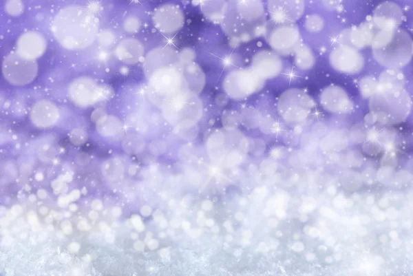 Purple Christmas Background With Snow, Snwoflakes, Stars And Bokeh