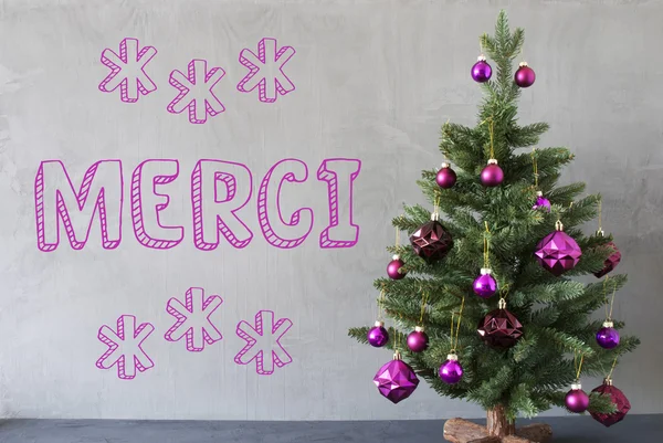 Christmas Tree, Cement Wall, Merci Means Thank You