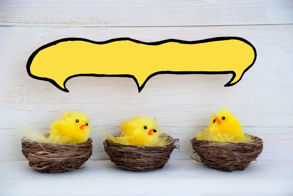 Three Easter Chicks With Blank Comic Speech Balloon For Copy Space