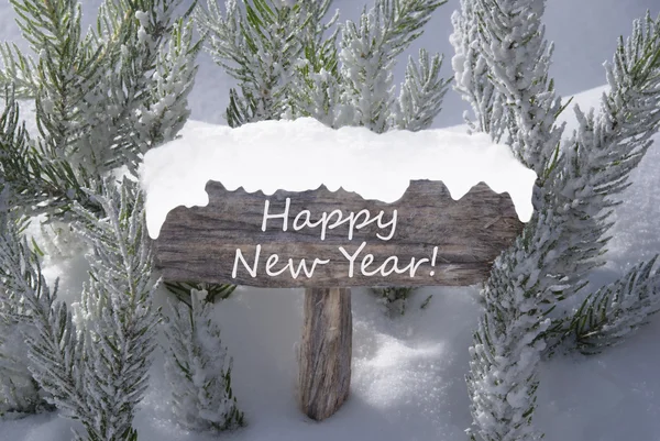 Christmas Sign Snow Fir Tree Branch Text Happy New Year