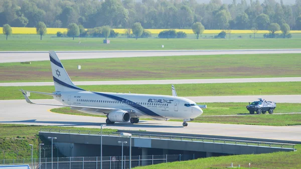 Airplane Boeing 737-800 El Al Israel Airlines in Munich airport